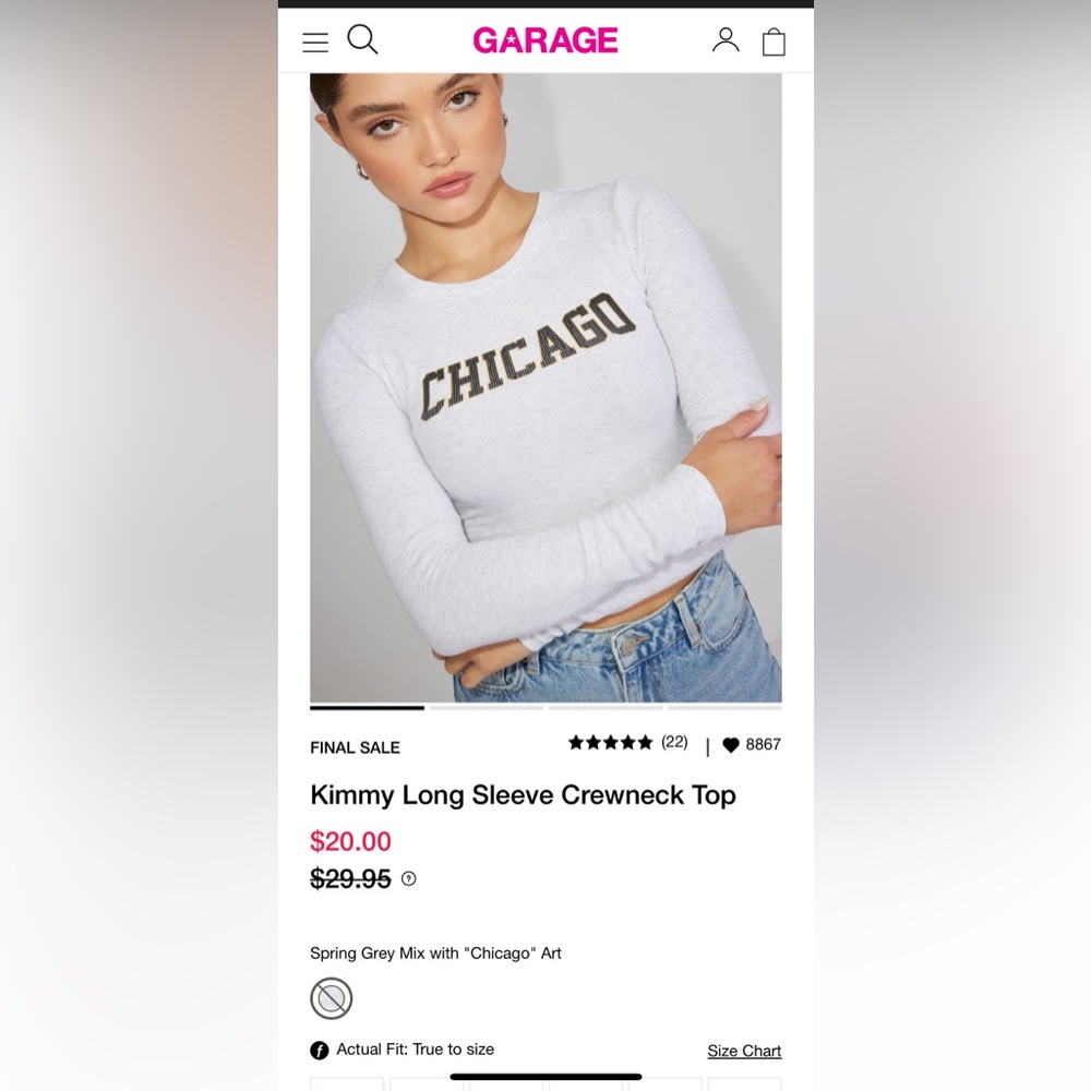 Garage Chicago Graphic Long Sleeve Top - Gray